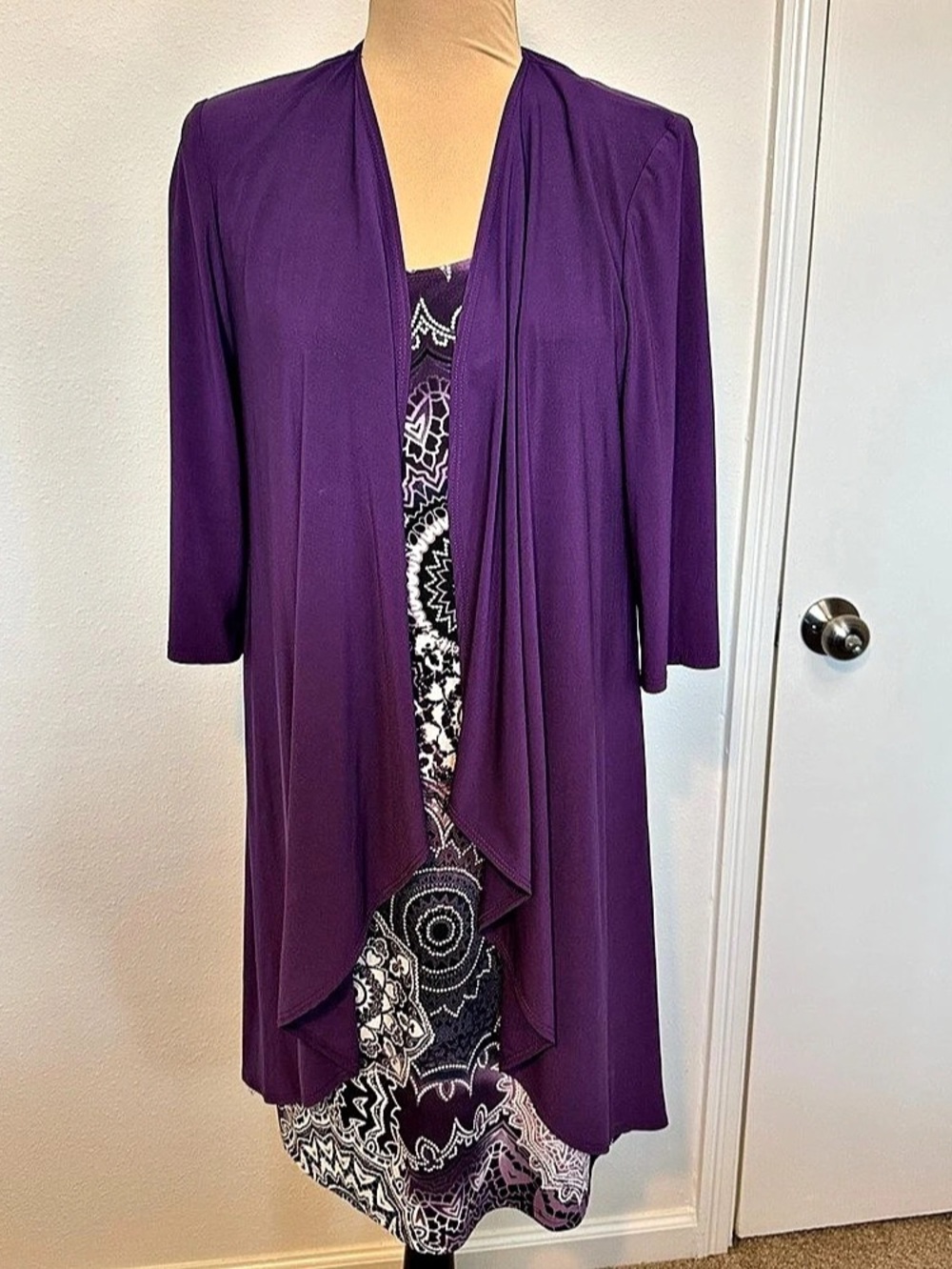 Roz & Ali Printed Layered Midi Dress Purple Size 12